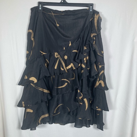 Lauren Ralph Lauren Black and Gold Layered Ruffle Skirt Sz 10p - Picture 1 of 11